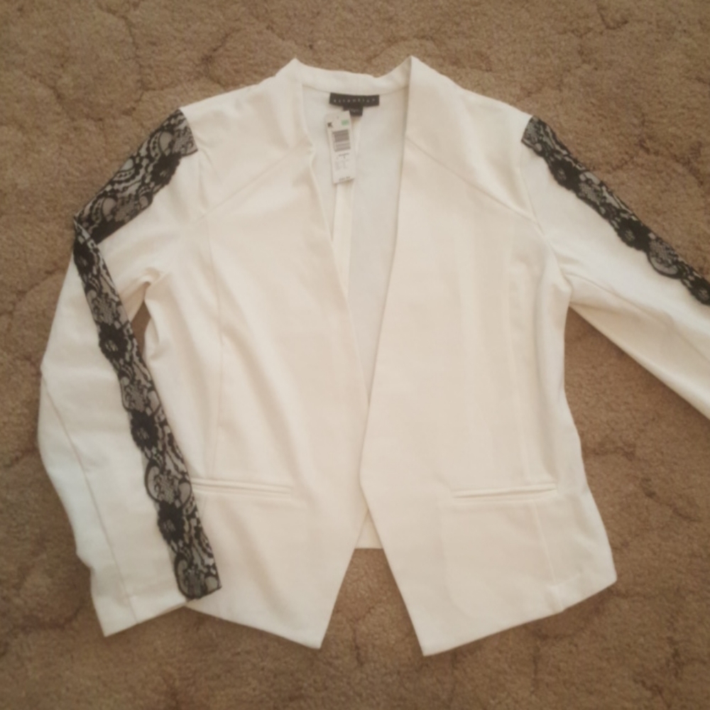 White and black lace blazer